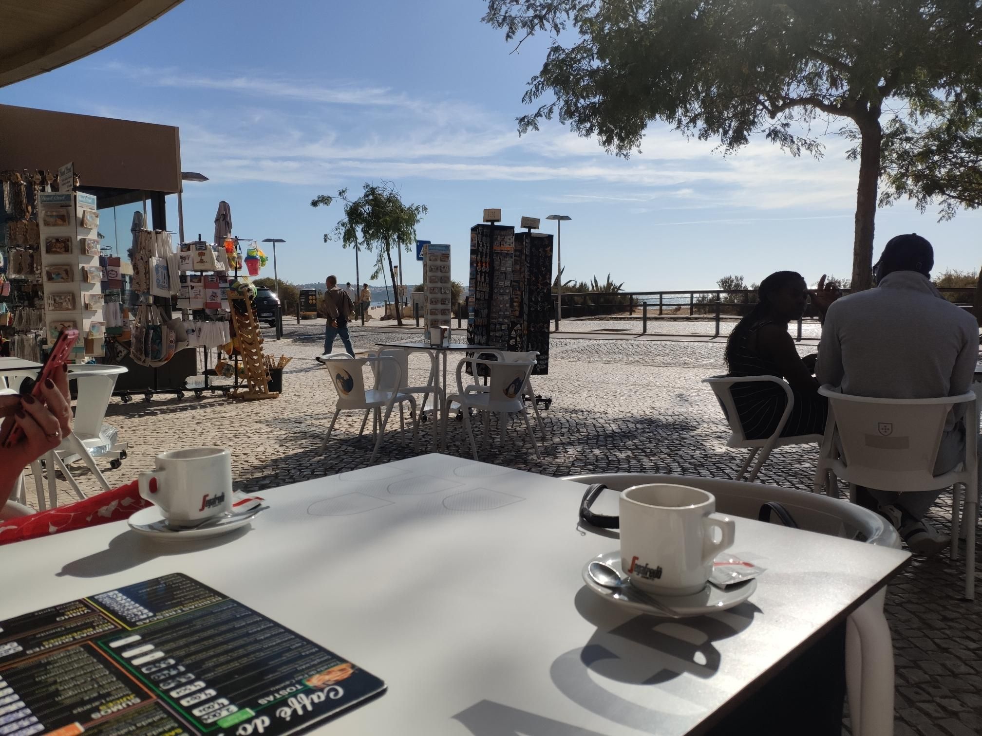 A coffee shop scene outside in the blue sky