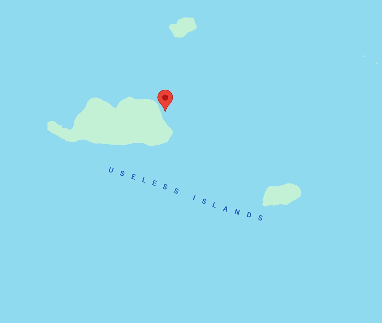 A screenshot of Google Maps showing islands off the coast of New Zealand called "Useless Islands"