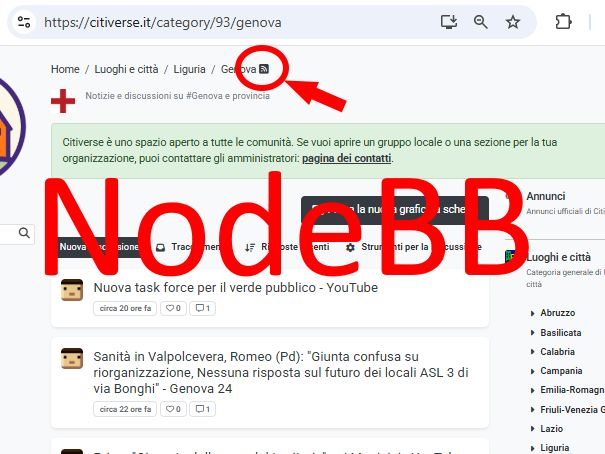 Il feed RSS di una categoria NodeBB