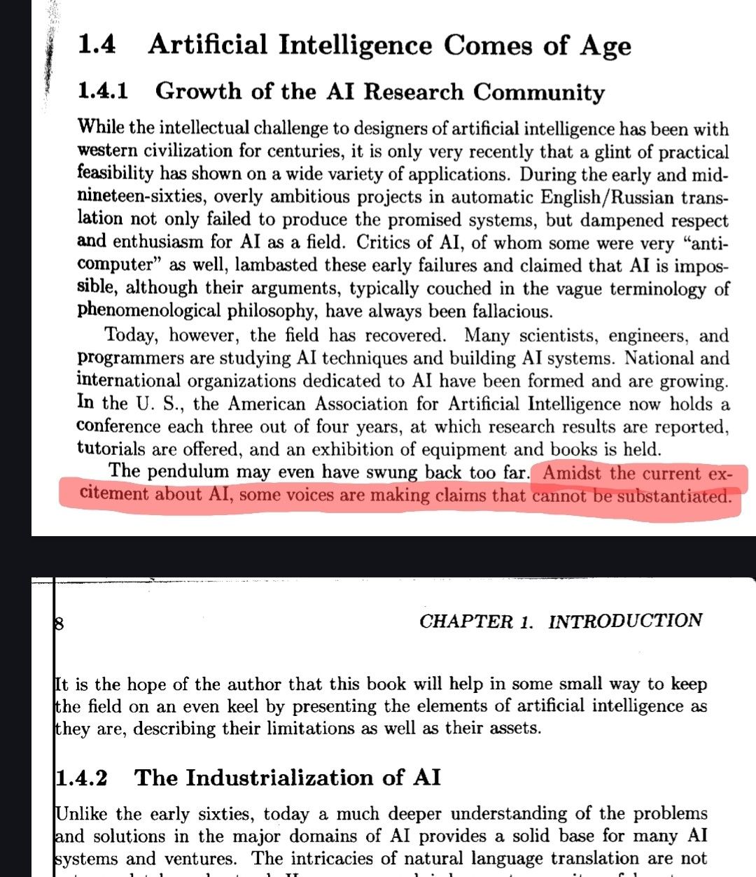 Excerpt from book in previous. 
Highlighted:
Amidst the current excitement about AI, some voices are making claims that cannot be substantiated.