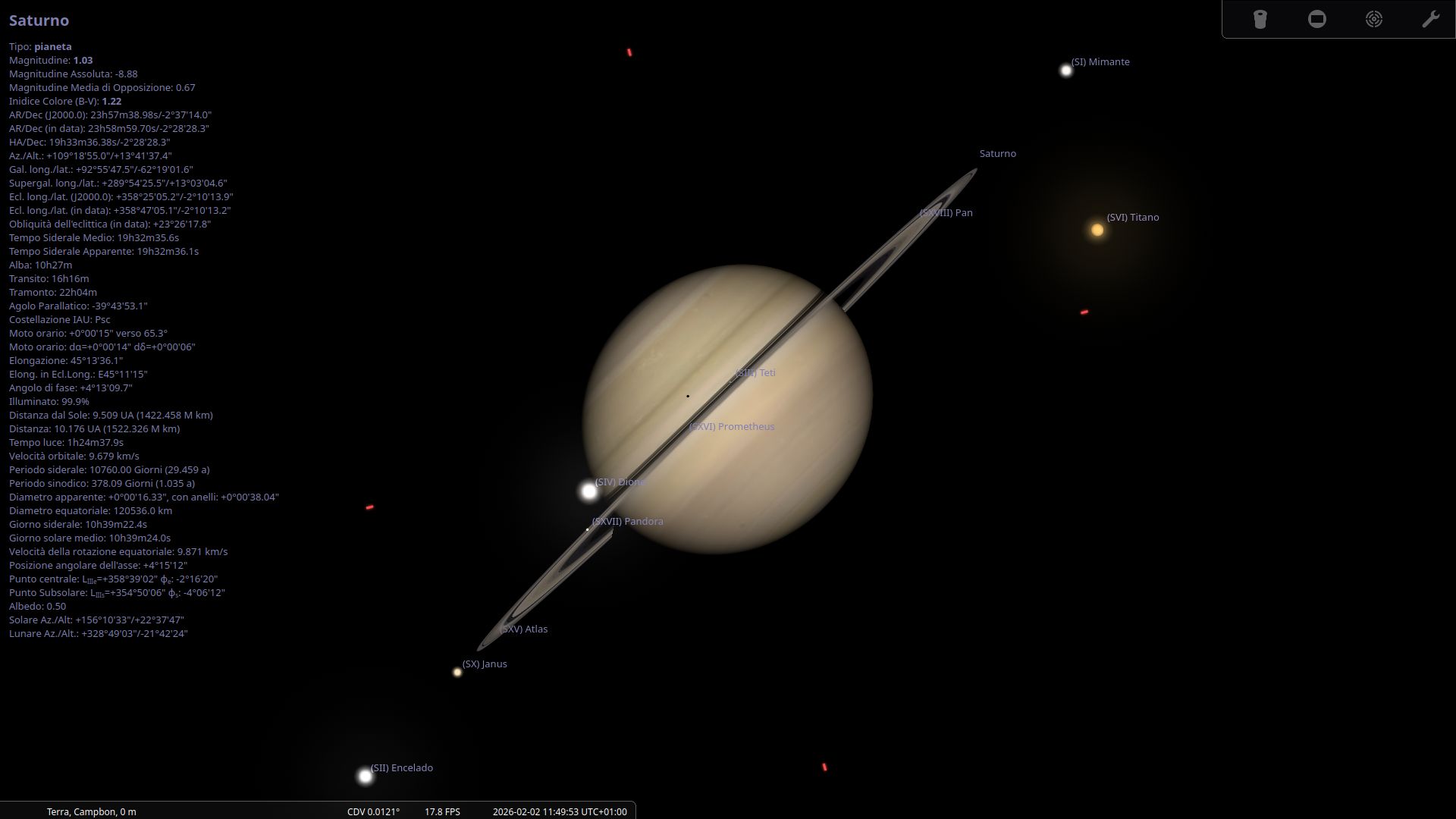 La luna Teti passa davanti a Saturno proprio in questo momento 
02/02/2026 11:51