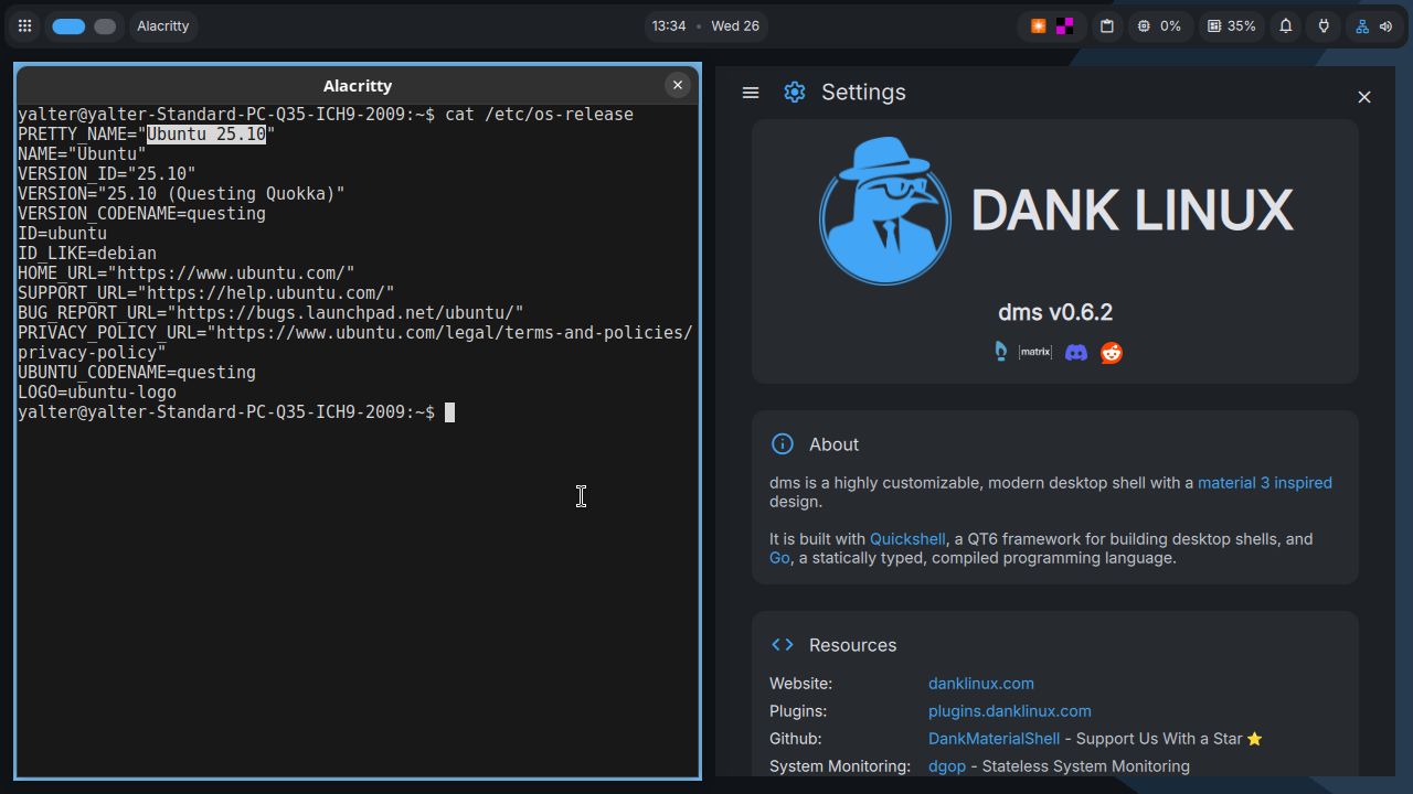Screenshot of niri & DMS on Ubuntu 25.10.