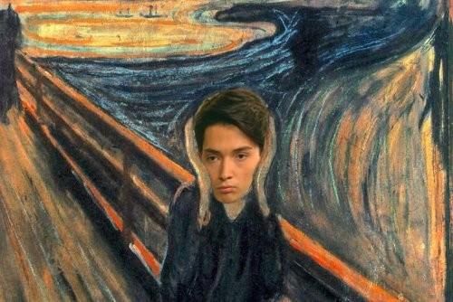 Le Cri de Munch mais la tête originale a été remplacée par la tête de Cricri, personnage d'Hélène et les Garçons.