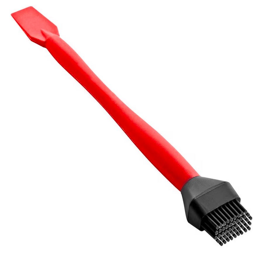 A plastic and silicone brush.