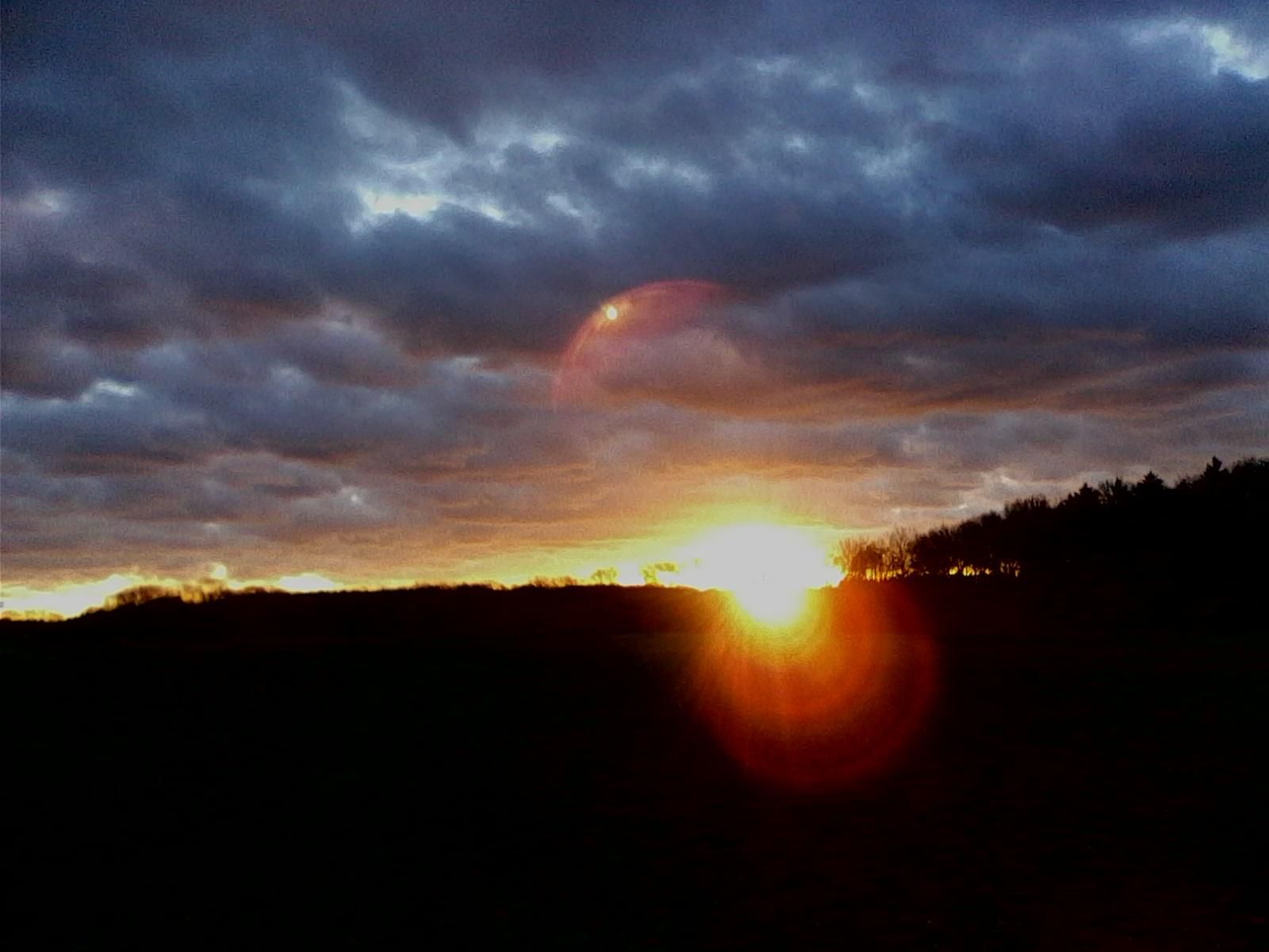 Sunset between blackened forest and dark clouds