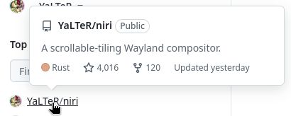 Screenshot from GitHub showing 4,016 stars on the niri repository.