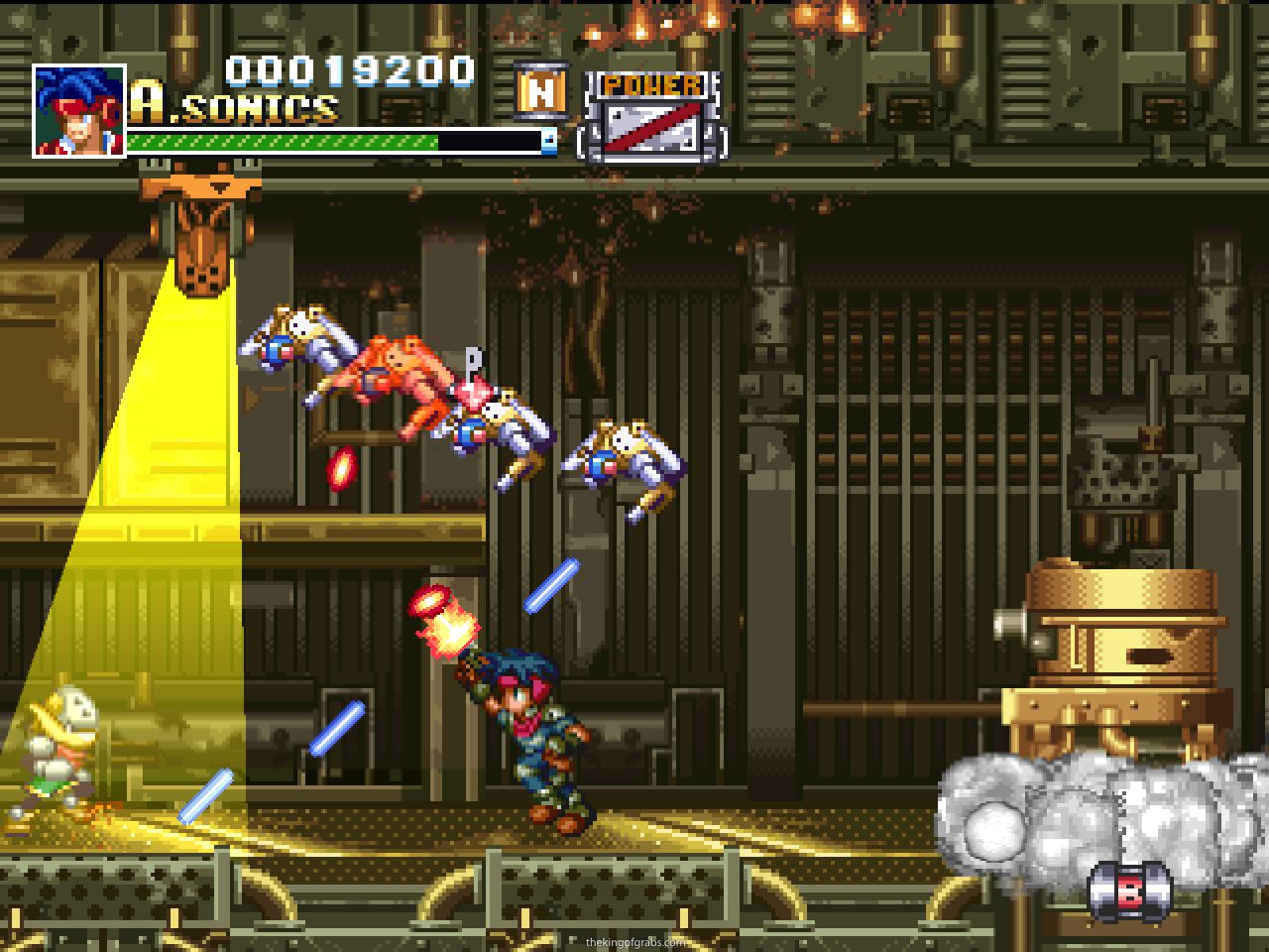 Una schermata del videogioco Rapid Reload, con un personaggino che cerca di scampare a dei laser.