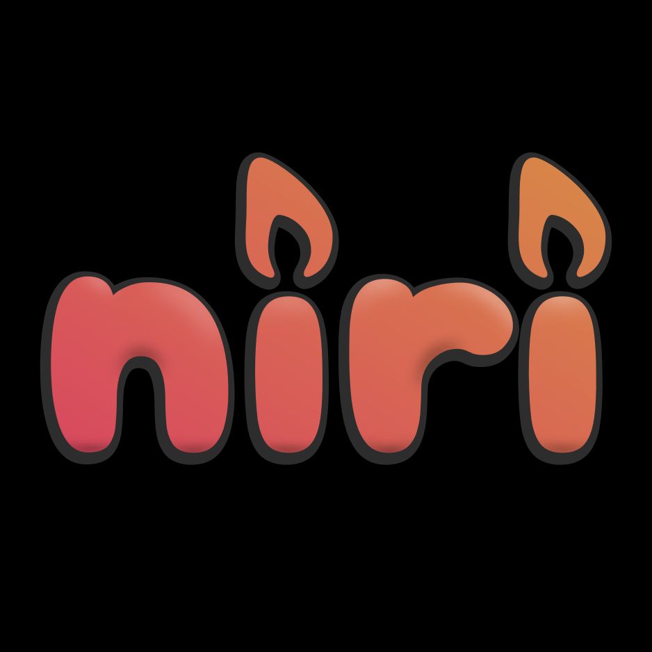 niri full-sized logo. It's the word niri but the i dots are candle flames.