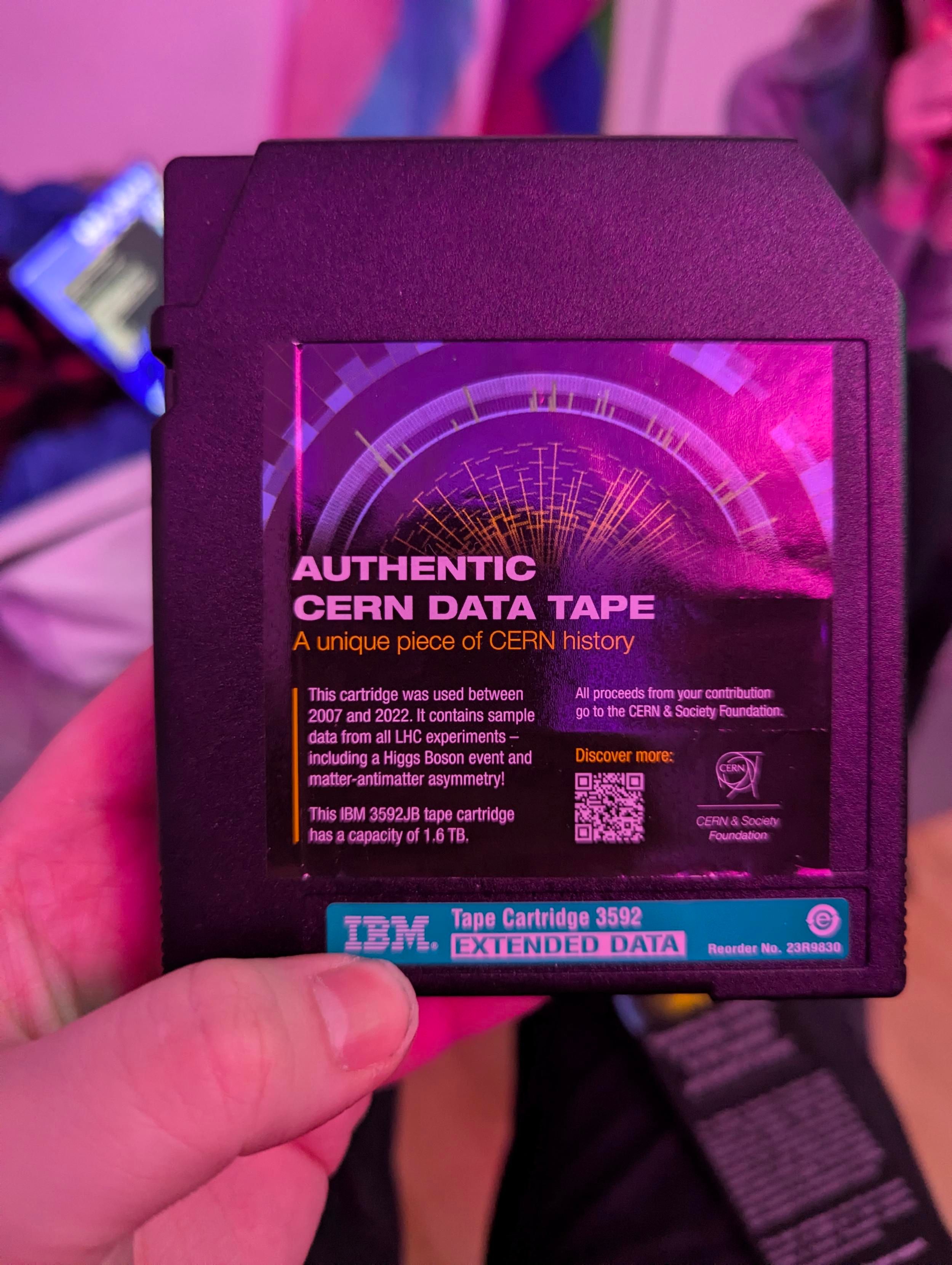 An authentic CERN data tape containing "a Higgs Boson event"