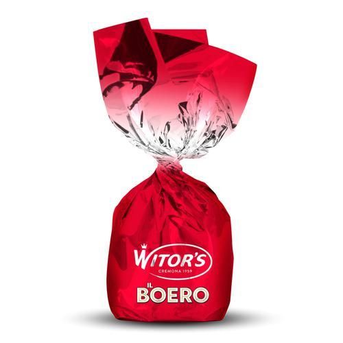 Cioccolatino "Boero", avvolto in carta stagnola rossa.