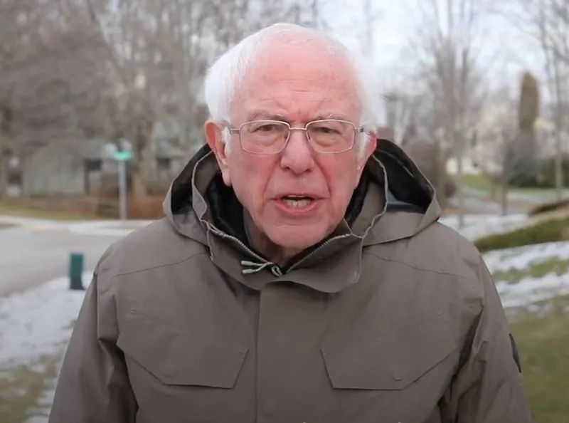 Bernie Sanders, from the meme format where he is once again asking for your financial support