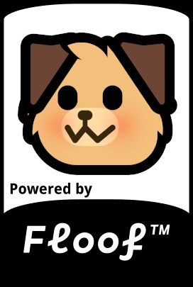 A sticker, that says "Powered by Floof™", with a neodog_floof emoji on the top of it.