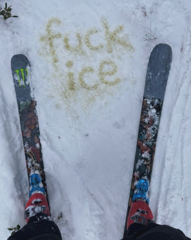 Gus Kenworthy’s message in the snow "fuck ice."
Photograph: @guskenworthy