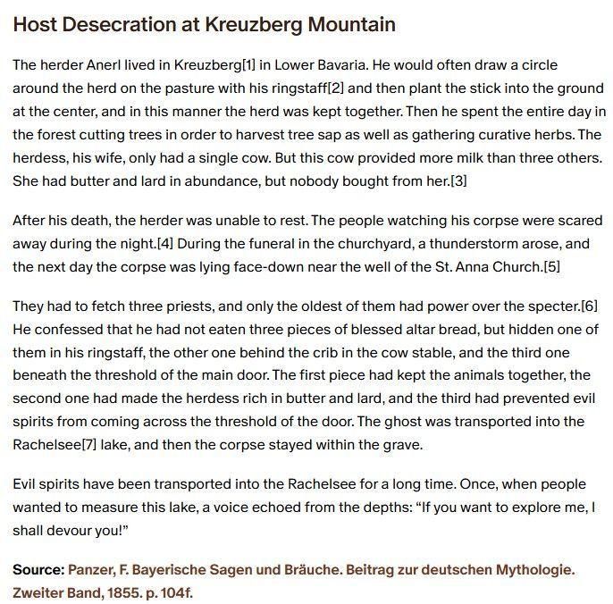 German folk tale "Host Desecration at Kreuzberg Mountain". Drop me a line if you want a machine-readable transcript!