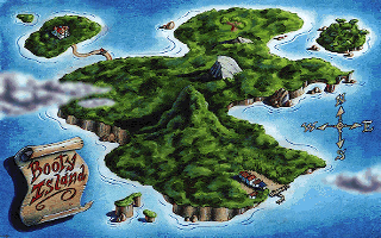 Veduta aerea dell'isola di Booty, dalla versione VGA di Monkey Island 2.