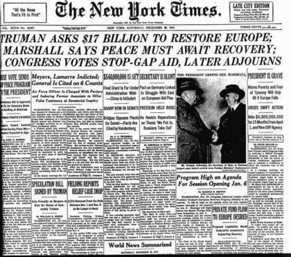 Marshall Plan Headlines in the NY Times
