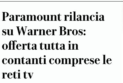 Paramount rilancia su Warner Bros: offerta tutta in contanti comprese le reti tv
