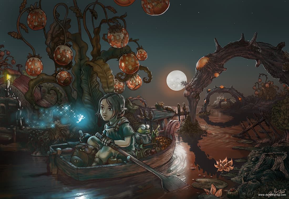 🦄 Wonderful illustration by David Revoy, showing a beautiful and mystical landscape, where all is possible and dreams become real. Places where magic still exists and everything is possible. These are our Realms of Creation. Spaces for human imagination and the creativity of mankind. A true 🕺💃 peopleverse.