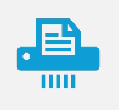 a blue icon of a paper shredder