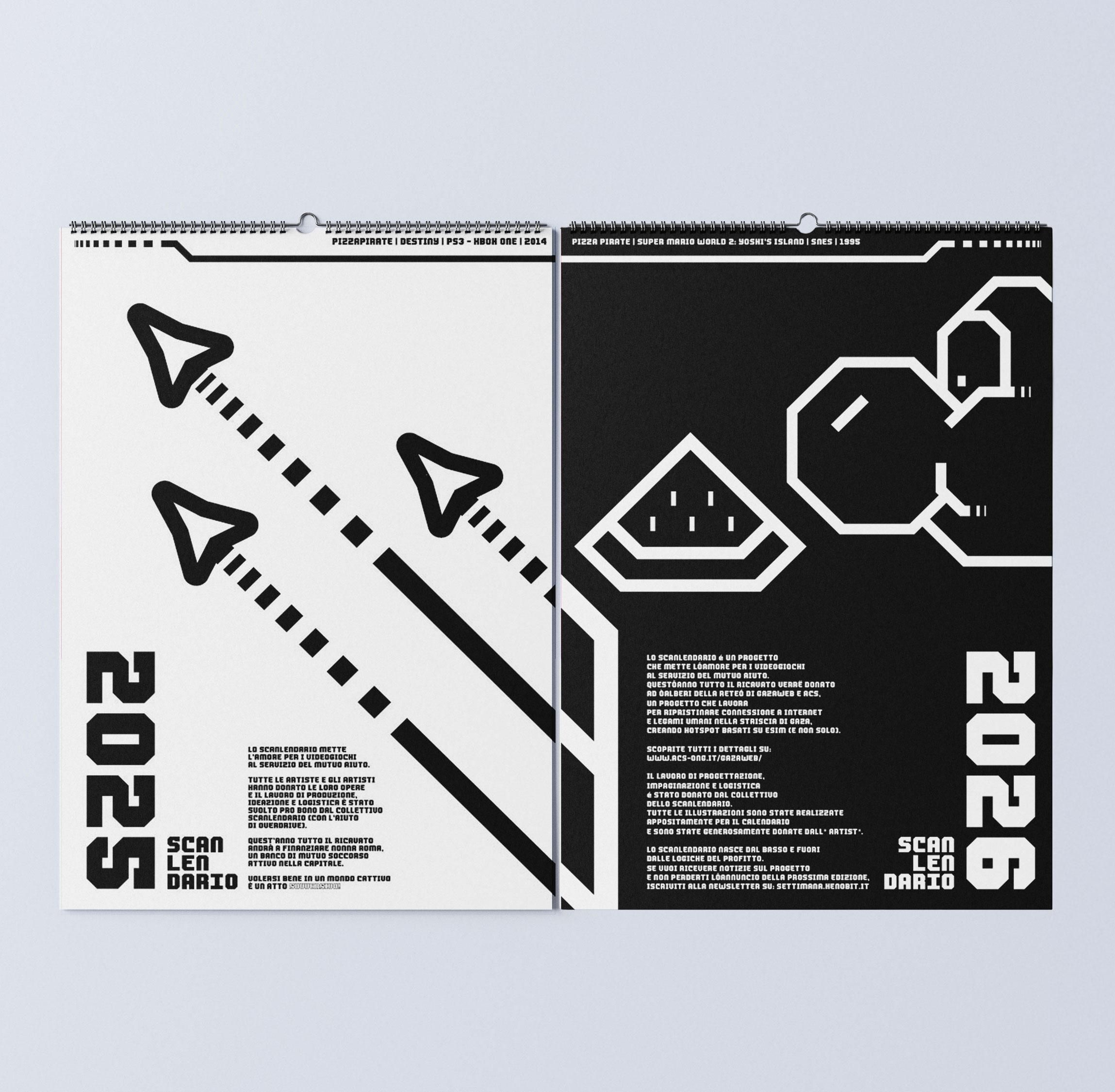 Retro dello scanlendario 2025 accanto a quello del 2026. I disegni sono complementari e combaciano.