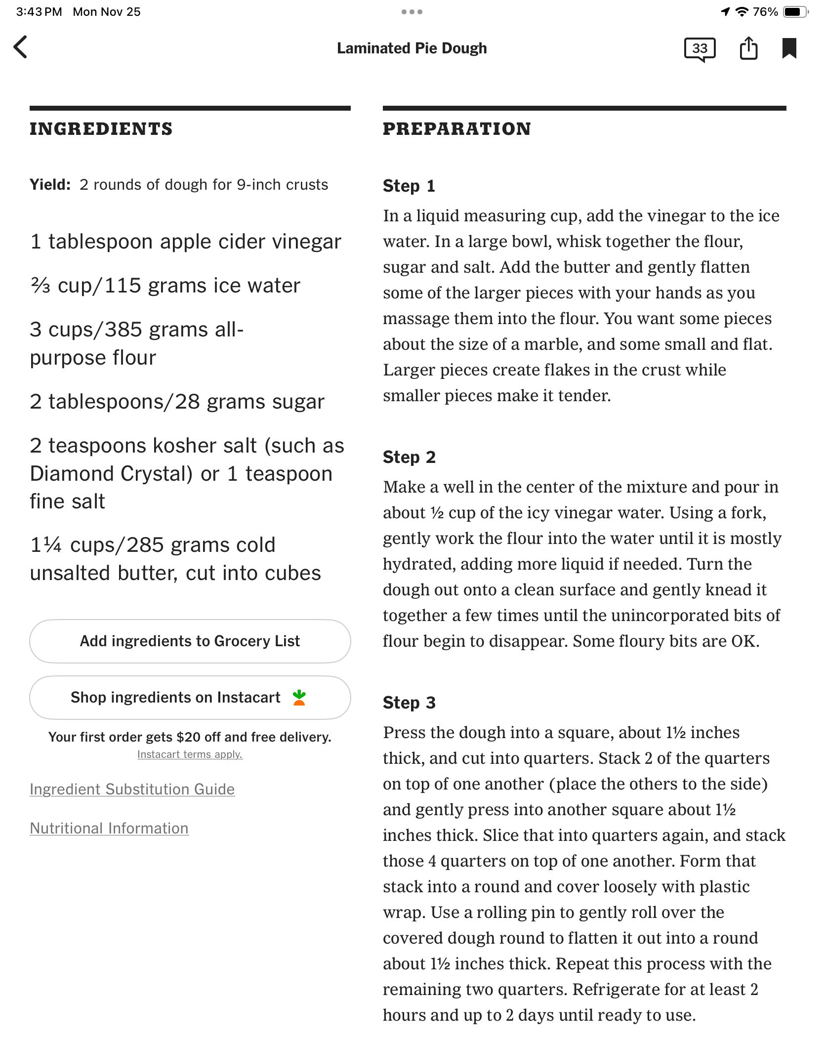Laminated Pie Dough recipe