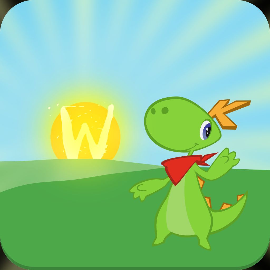 The Wayland (a yellow circle with a W in the center) rises over green pastures where Konqi frolics happily.