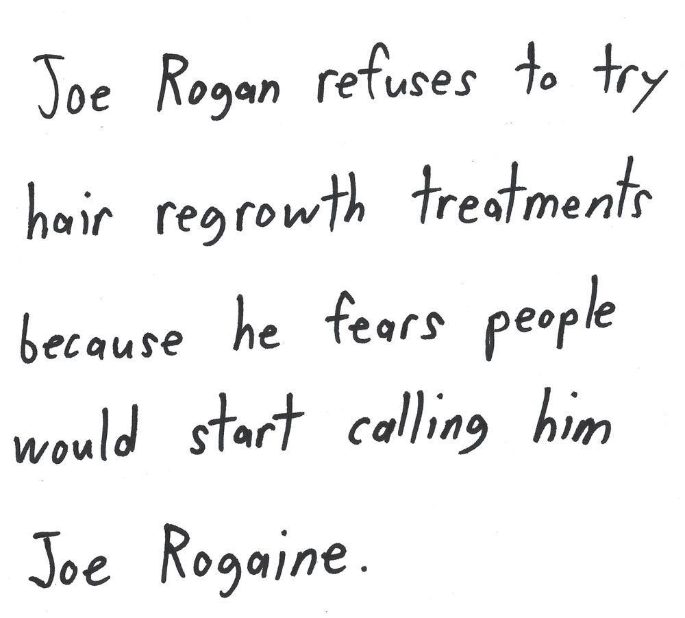 Joe Rogan refuses to try
hair regrowth treatments
because he fears people
would start calling him
Joe Rogaine.