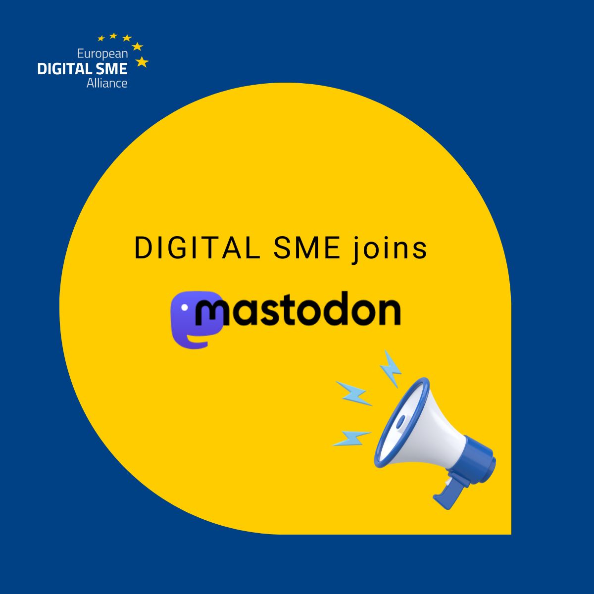 Graphic design to announce that DIGITAL SME is now on Mastodon