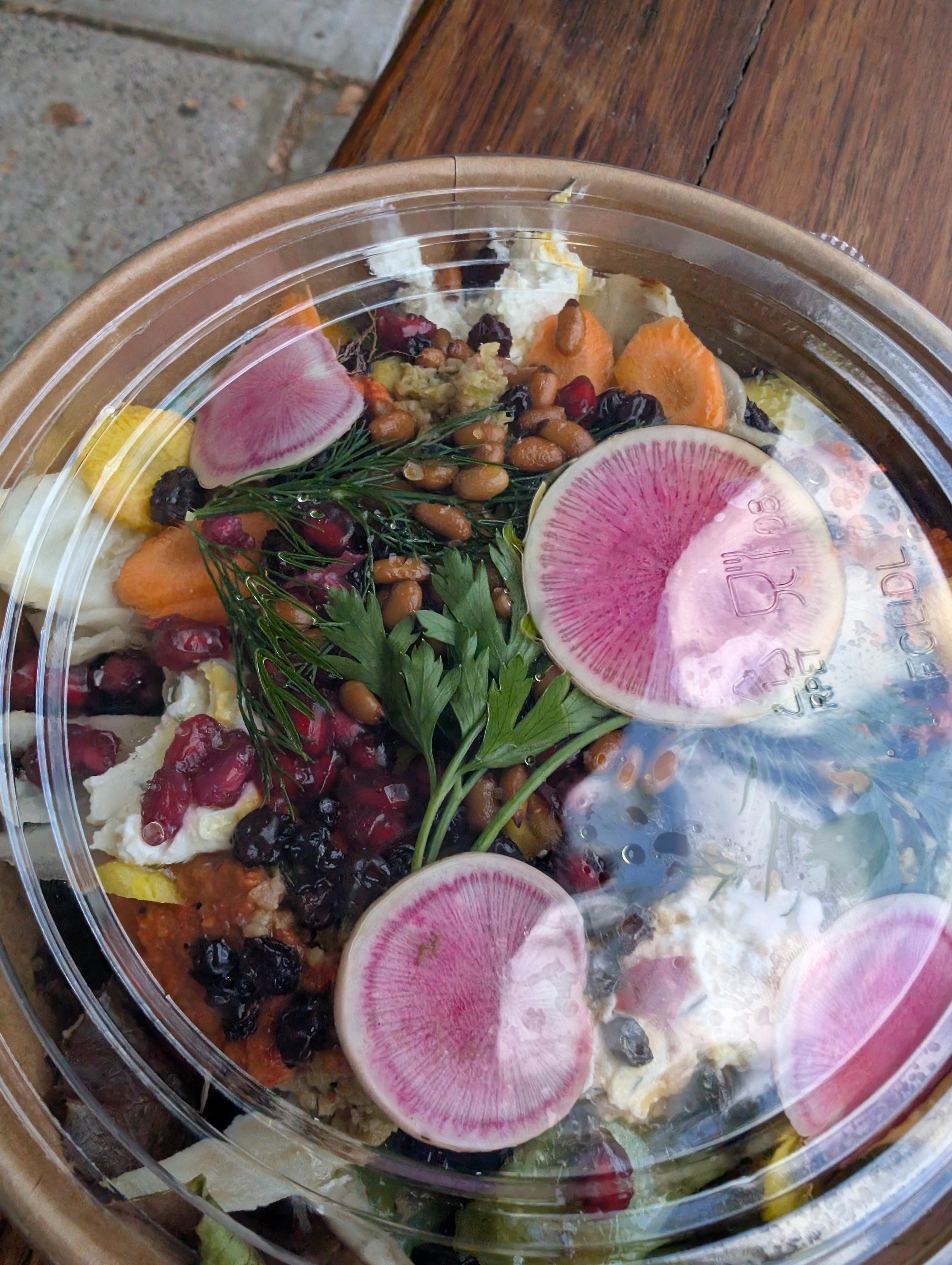 Lentil salad pickled vegetables, pomegranate, lentils, carrot egg plant tomato ECT ECT