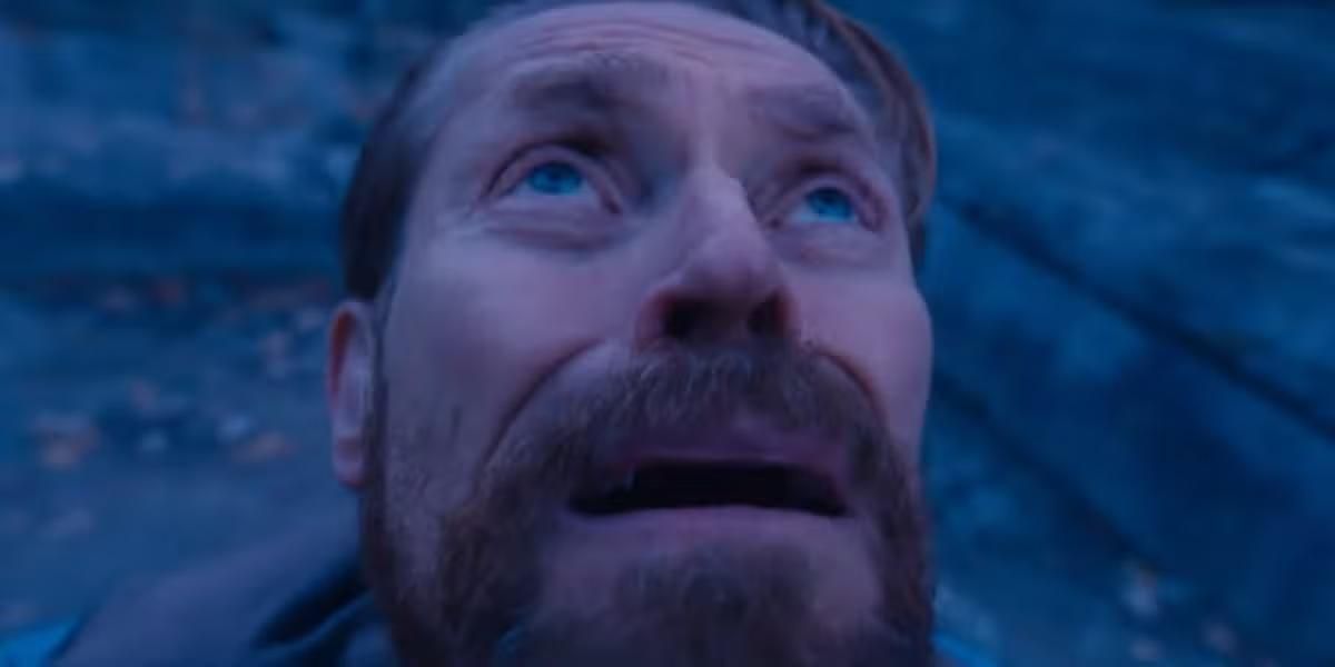 William Dafoe as van Gogh from the movie At Eternity's Gate looking up at the sky.