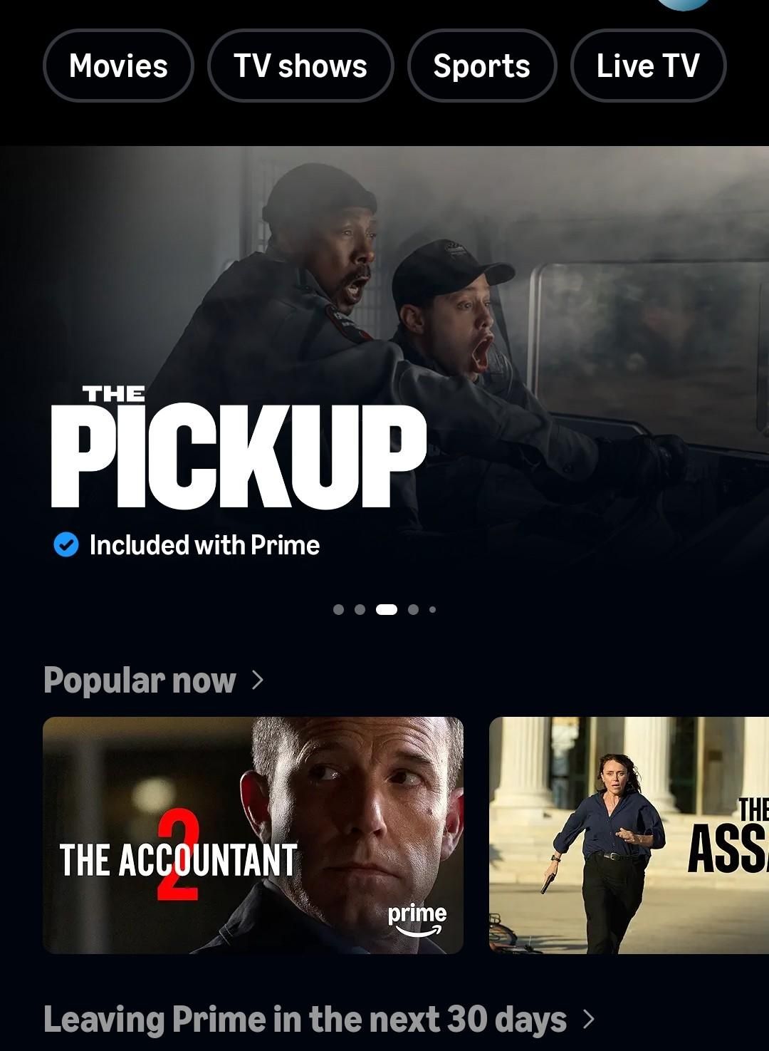 Amazon Prime Video home page showing a number of films available 