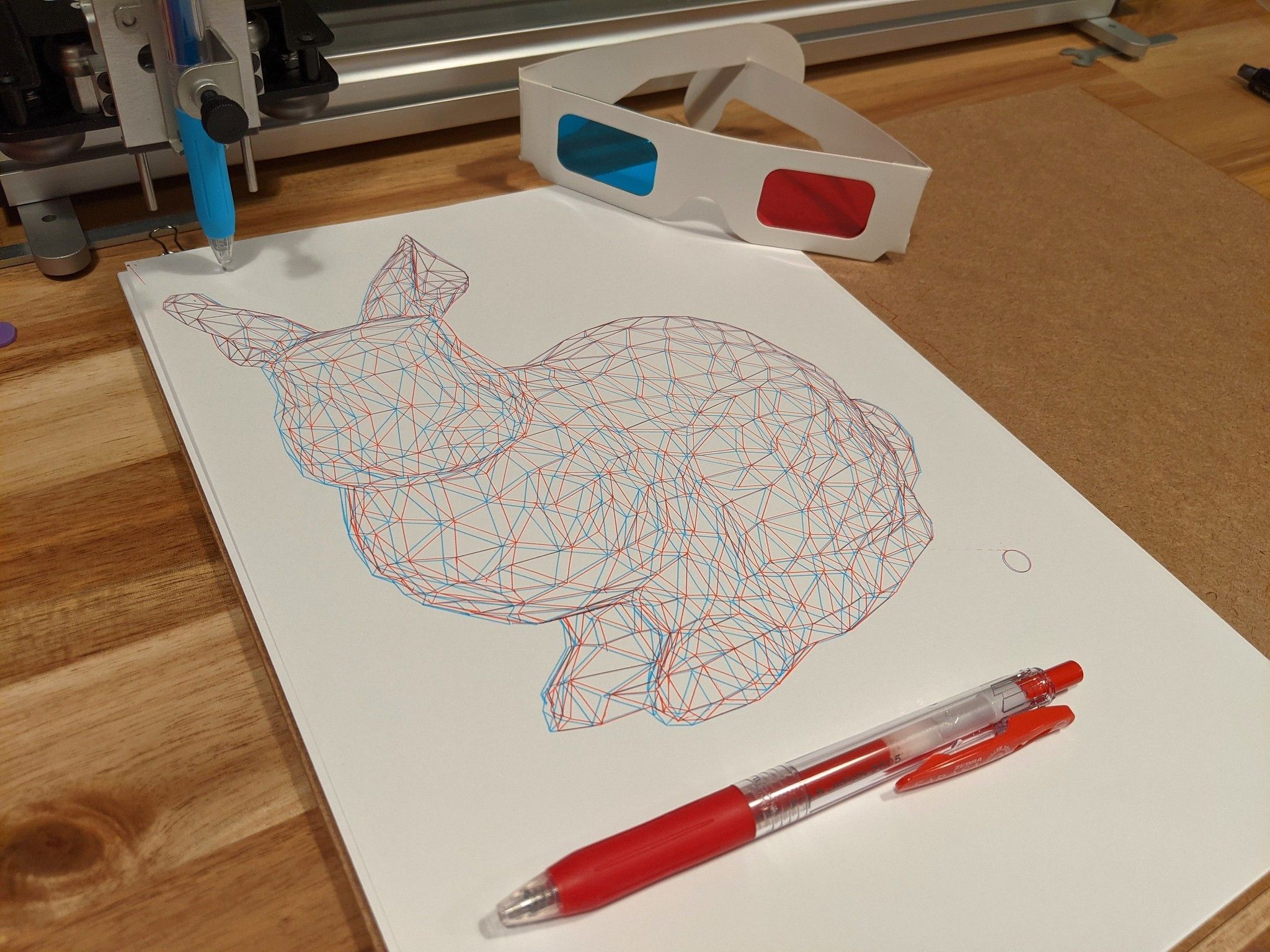 stanford bunny rendered as a red blue 3d analglyph