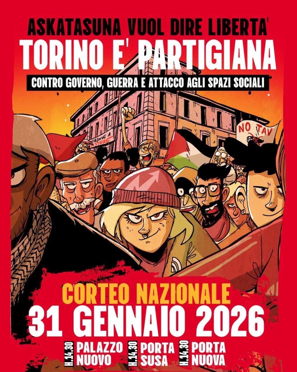 Volantino del corteo nazionale "Torino è partigiana" del 31 gennaio 2026
