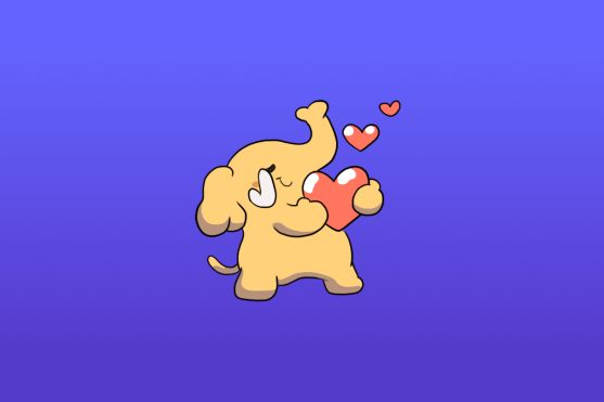 A happy Mastodon holding a red love heart