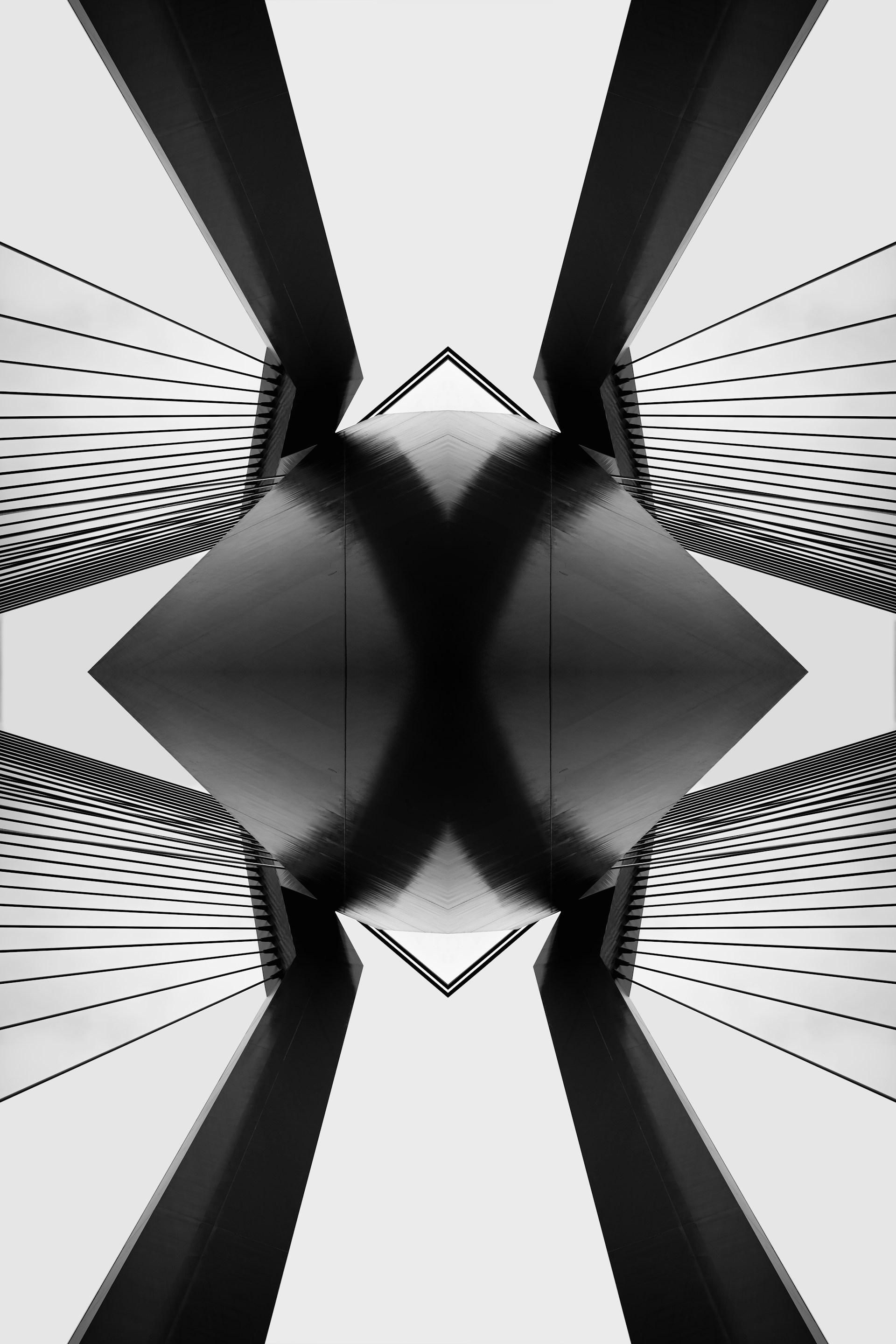 An abstract black and white symmetrical photo of Erasmusbrug in Rotterdam/