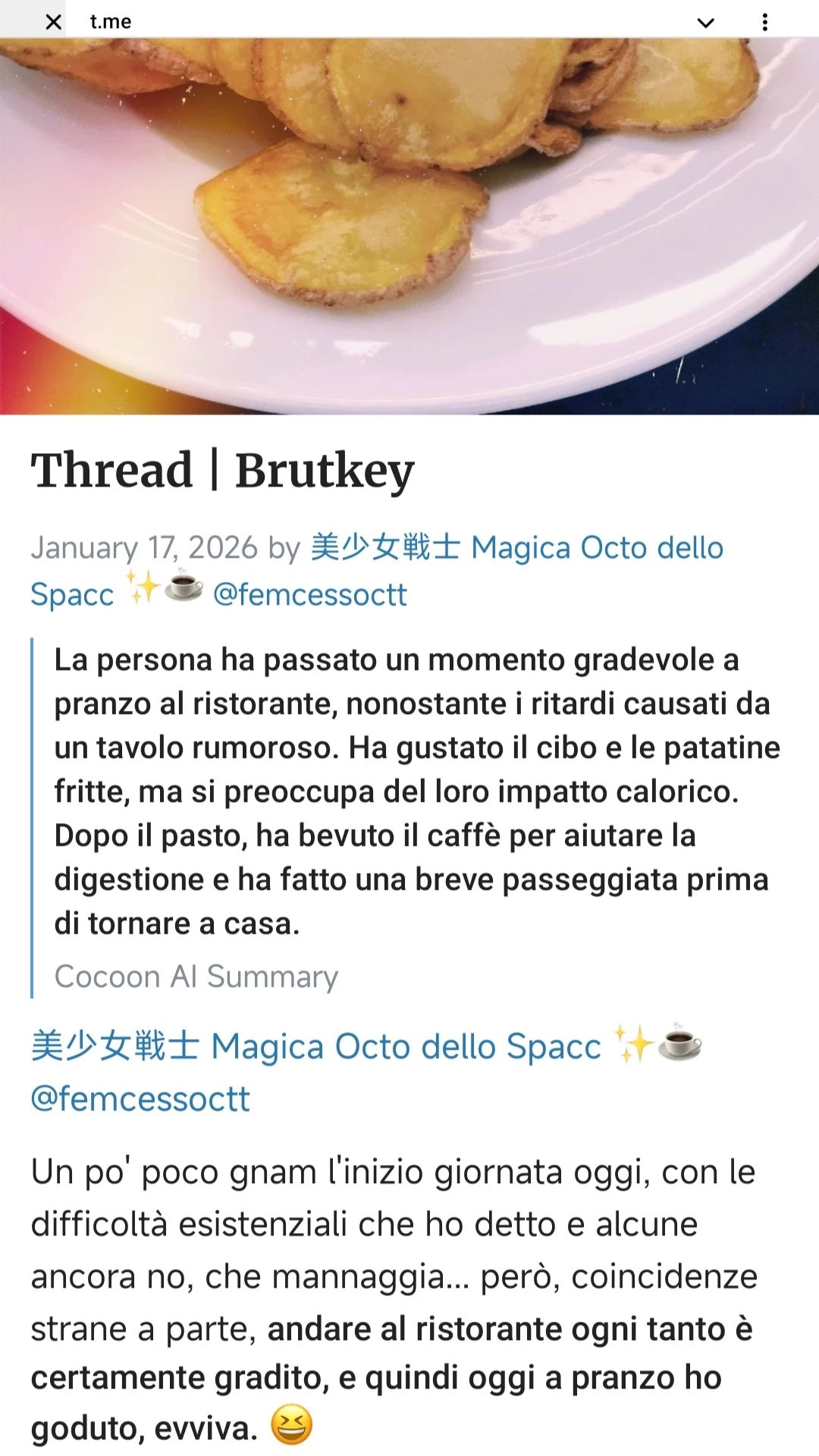 Schermata della Instant View di un thread della settimana scorsa su Telegram per Android