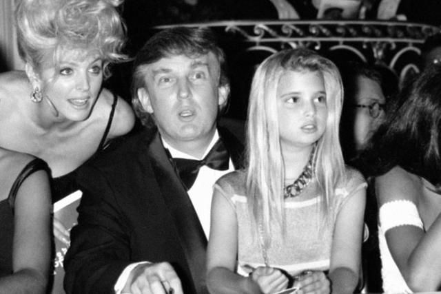 Donald J Puppyfucker with young Ivanka on his lap. I don't know who the blond lady leaning in is. 

I don't doubt he fondled his daughter's yaya, more than once, tho it's never been allegated.