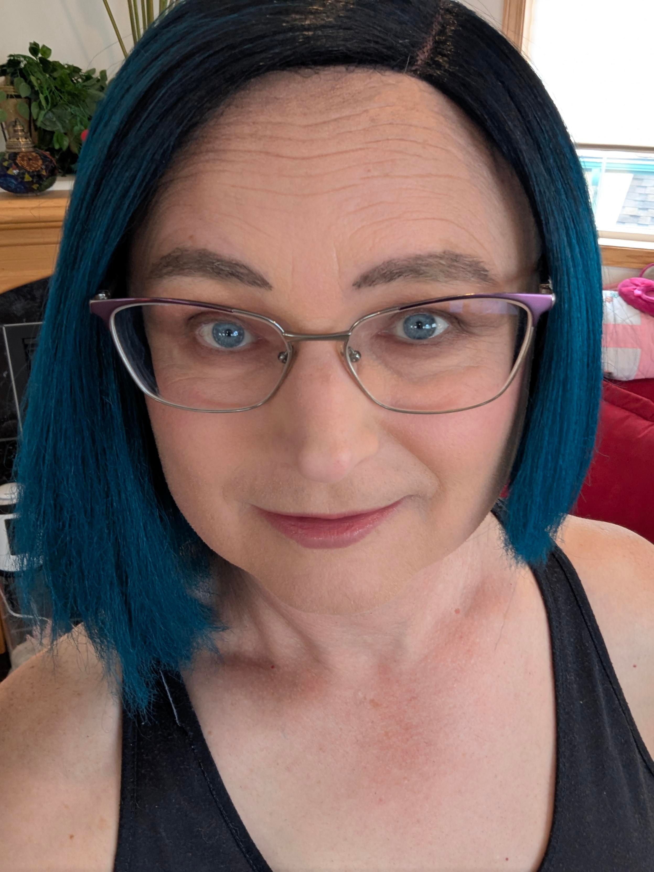 Another selfie of me with smoky eyeshadow and my blue wig