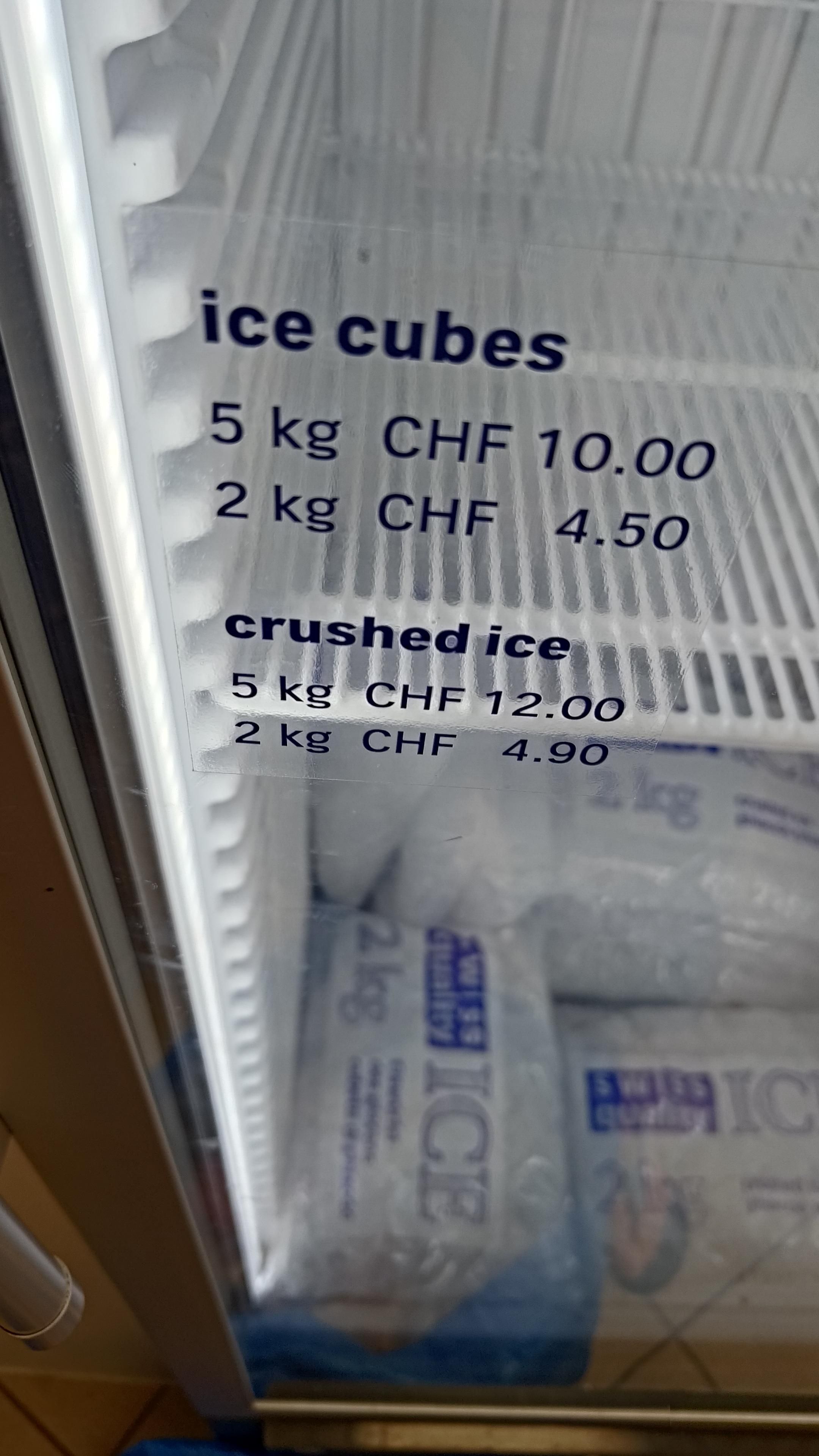 Crushed ice being sold in supermarket. 