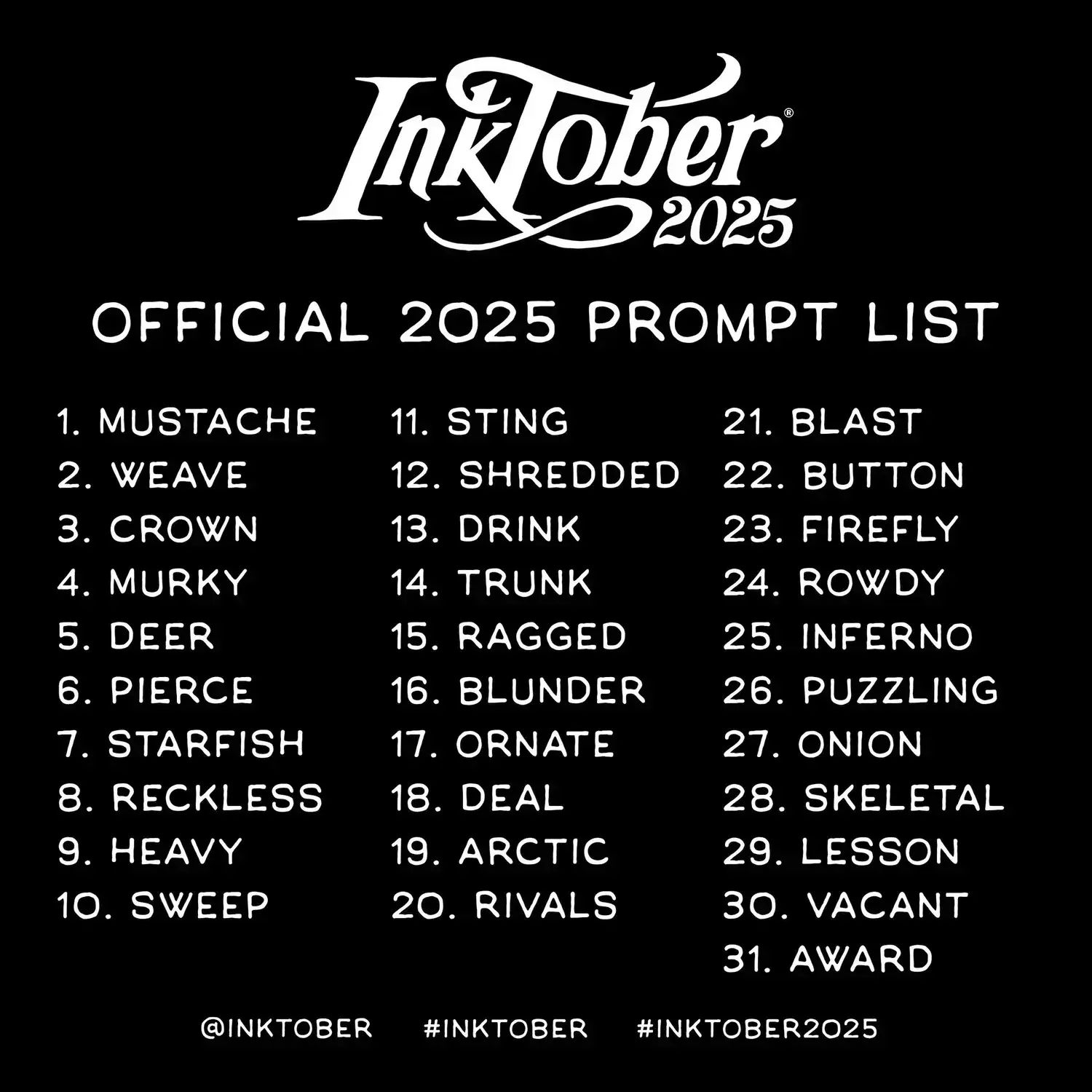 Il calendario dell'inktober 2025
