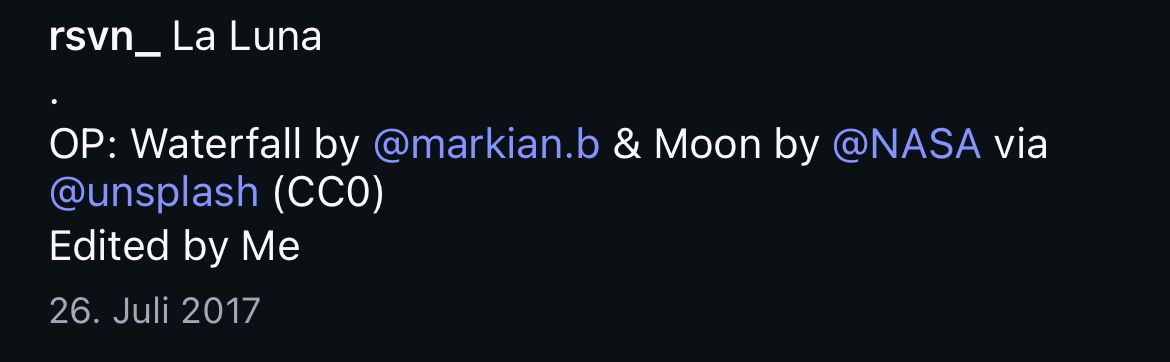 the „credits“ stated on instagram:

rsvn_ La Luna
OP: Waterfall by @markian.b & Moon by @NASA via @unsplash (CCO)
Edited by Me
26. Juli 2017