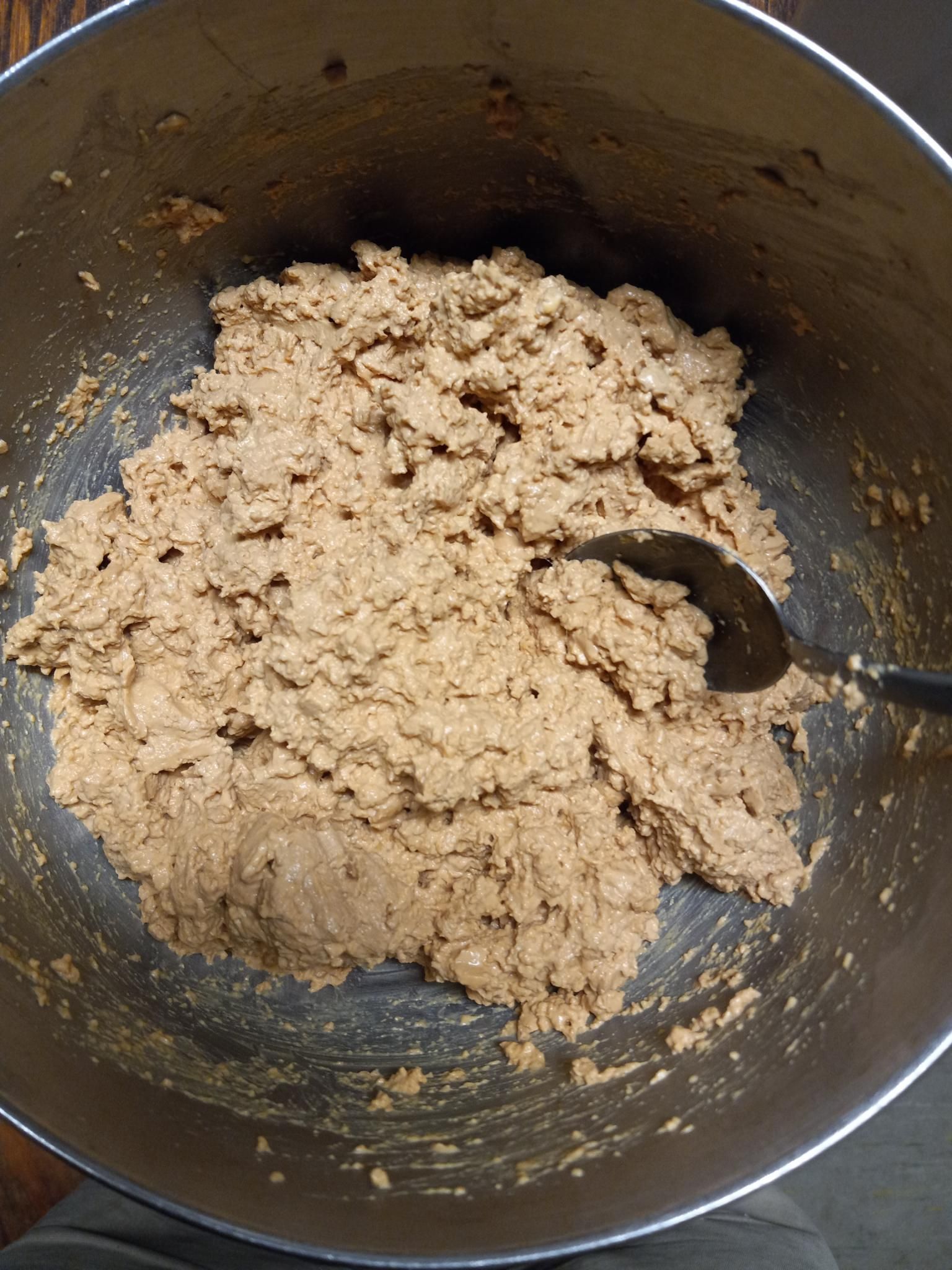 Looking down into a metal bowl of rather gross-looking brown chunky goo.  I promise it smells and tastes amazing!