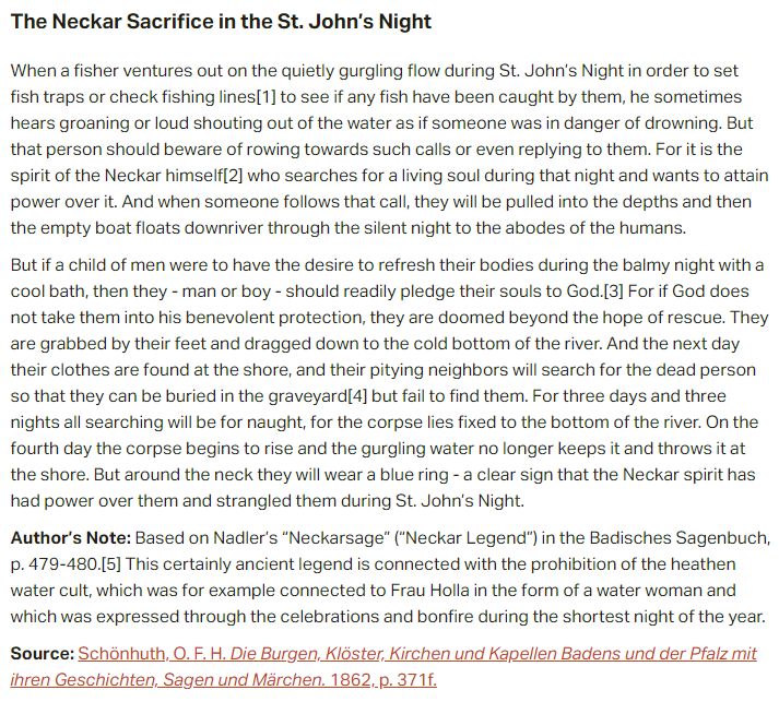 German folk tale "The Neckar Sacrifice in the St. John’s Night". Drop me a line if you want a machine-readable transcript!