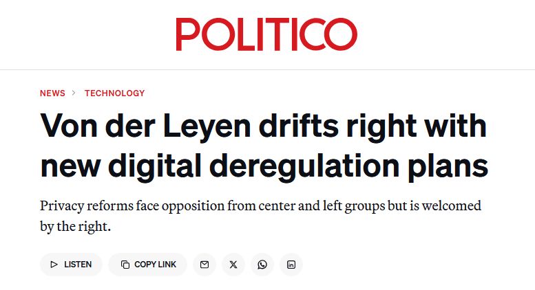 Von der Leyen drifts right with new digital deregulation plans