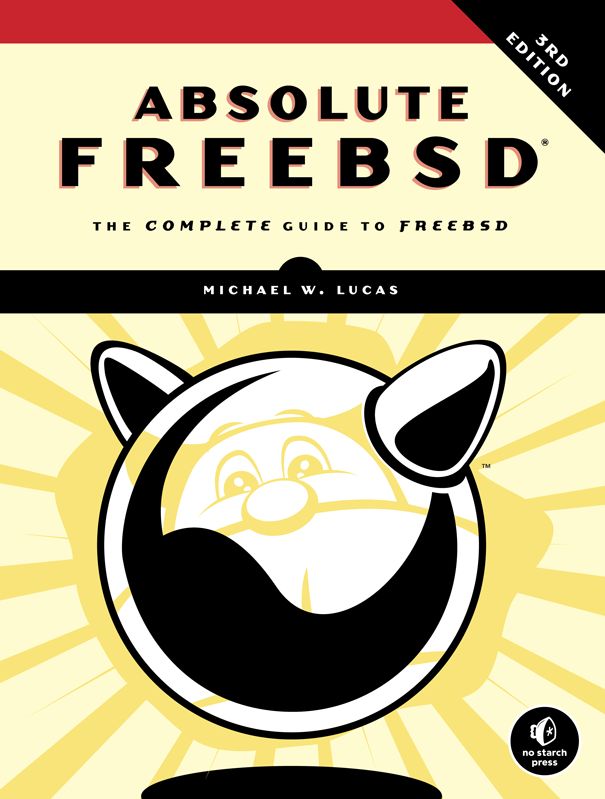 front cover of Absolute FreeBSD, 3/e, by Michael W Lucas, showing FreeBSD horned orb with Beastie's faint reflection in it