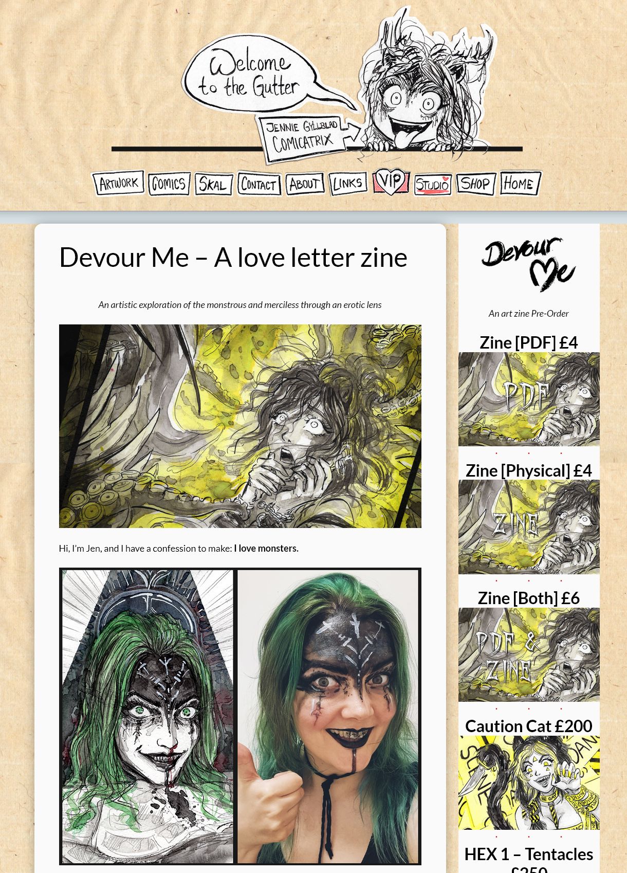 A little sneaky peek at Jen's own CatStarter page on her website - it looks suitably janky and DIY. Maybe that has its own charm? Anyway, it's a monster loving zine pre order