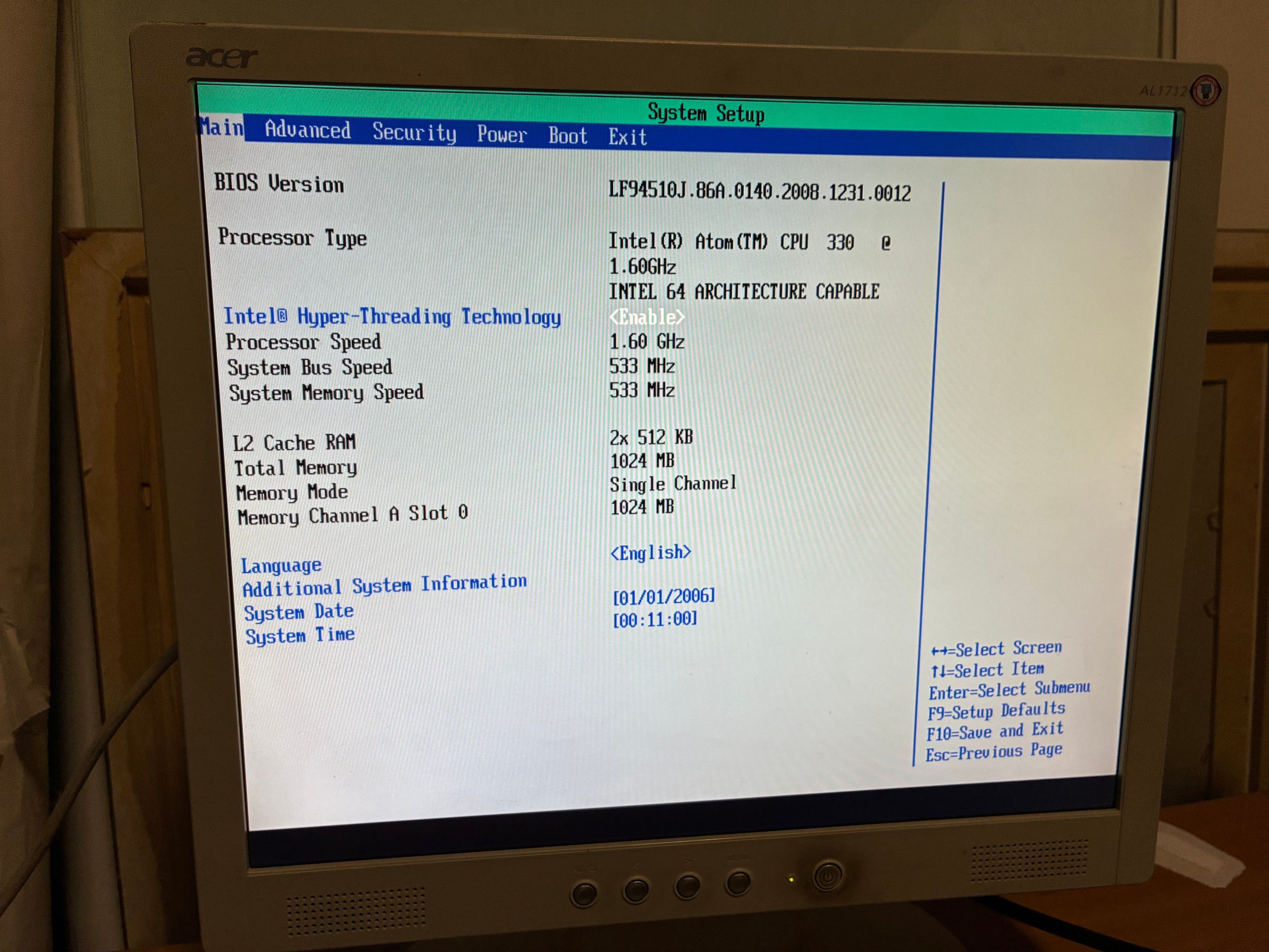 A bios screen