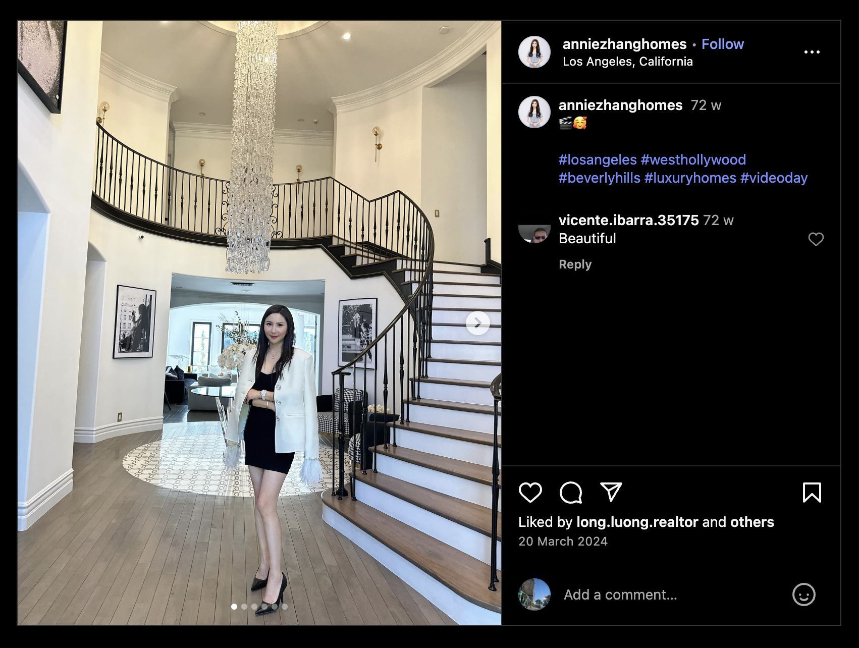 Screenshot of an instagram profile anniezhnghomes, the same photo used in the linkedin profile of Qiu E on the other image.