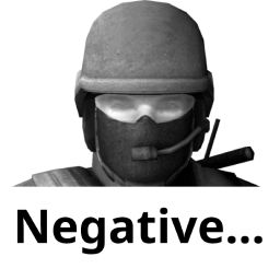 The same as the Negative reaction, but in an emoji format rather than a sticker format. the text takes up the whole bottom half of the image, and the operative is cropped to just his head