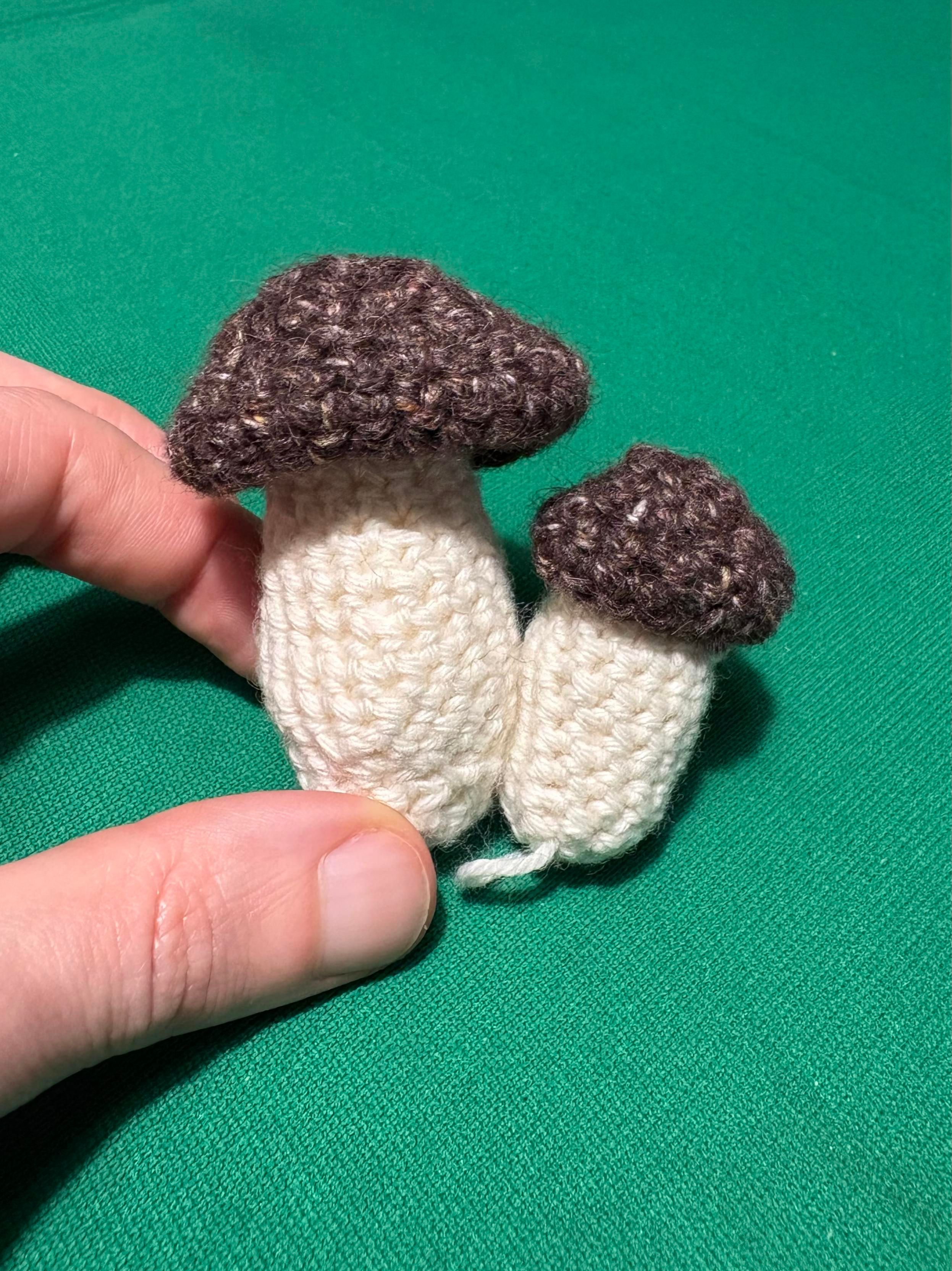 Due funghetti porcini (?) fatti all’uncinetto